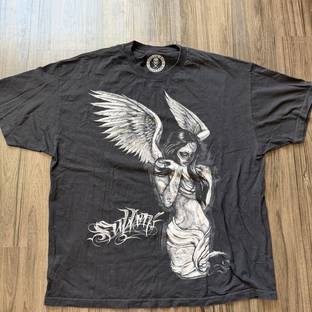 Y2K Skater Goth Sullen Art Collective black angel tee Size XXL